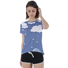 Blue Clouds Rain Raindrops Weather Sky Raining Short Sleeve Open Back Tee by Wav3s