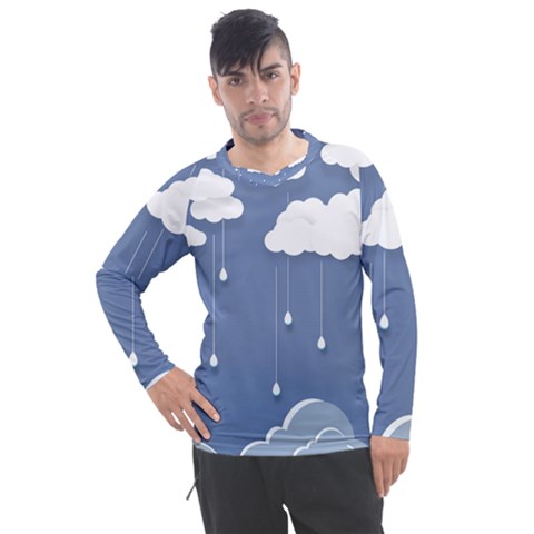 Blue Clouds Rain Raindrops Weather Sky Raining Men s Pique Long Sleeve Tee by Wav3s
