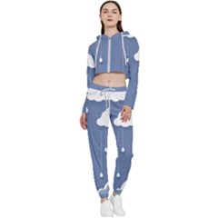 Blue Clouds Rain Raindrops Weather Sky Raining Cropped Zip Up Lounge Set by Wav3s