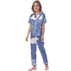 Blue Clouds Rain Raindrops Weather Sky Raining Kids  Satin Short Sleeve Pajamas Set by Wav3s