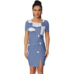Blue Clouds Rain Raindrops Weather Sky Raining Fitted Knot Split End Bodycon Dress by Wav3s