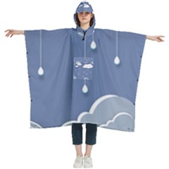 Blue Clouds Rain Raindrops Weather Sky Raining Women s Hooded Rain Ponchos by Wav3s