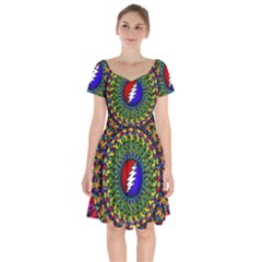 Grateful Dead Pattern Short Sleeve Bardot Dress