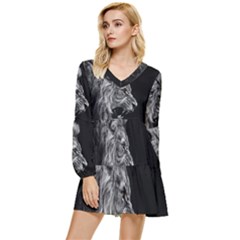 Angry Male Lion Roar Tiered Long Sleeve Mini Dress by Wav3s