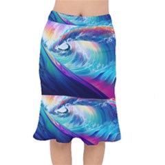 Wave Ocean Sea Tsunami Nautical Nature Water Short Mermaid Skirt by Wav3s