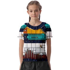 Abstract Statistic Rectangle Classification Kids  Frill Chiffon Blouse