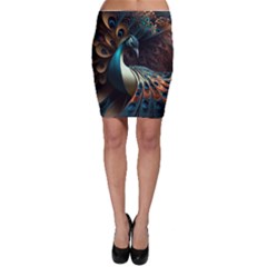 Peacock Bird Feathers Plumage Colorful Texture Abstract Bodycon Skirt