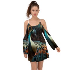 Peacock Bird Feathers Plumage Colorful Texture Abstract Boho Dress