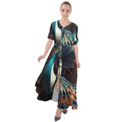 Peacock Bird Feathers Plumage Colorful Texture Abstract Waist Tie Boho Maxi Dress