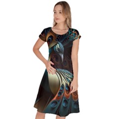 Peacock Bird Feathers Plumage Colorful Texture Abstract Classic Short Sleeve Dress by Wav3s
