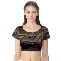 Processor Cpu Board Circuit Short Sleeve Crop Top