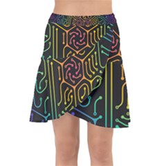 Circuit Hexagonal Geometric Pattern Background Pattern Wrap Front Skirt by Wav3s