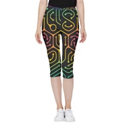 Circuit Hexagonal Geometric Pattern Background Pattern Inside Out Lightweight Velour Capri Leggings 