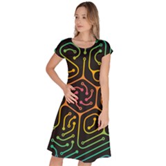 Circuit Hexagonal Geometric Pattern Background Pattern Classic Short Sleeve Dress by Wav3s