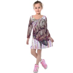 Brain Think Neurons Circuit Kids  Long Sleeve Velvet Dress by Wav3s