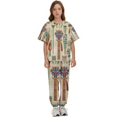Egyptian Paper Papyrus Hieroglyphs Kids  Tee And Pants Sports Set by Wav3s