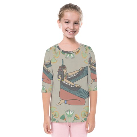 Egyptian Woman Wing Kids  Quarter Sleeve Raglan Tee by Wav3s