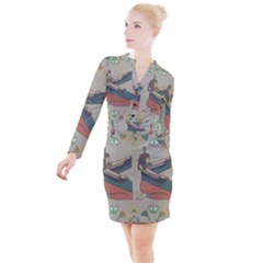 Egyptian Woman Wing Button Long Sleeve Dress by Wav3s