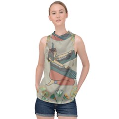 Egyptian Woman Wing High Neck Satin Top by Wav3s