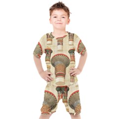 Egyptian Architecture Column Kids  Tee And Shorts Set by Wav3s