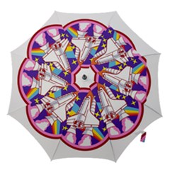 Badge-patch-pink-rainbow-rocket Hook Handle Umbrellas (small) by Wav3s