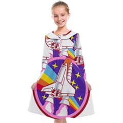 Badge-patch-pink-rainbow-rocket Kids  Midi Sailor Dress by Wav3s