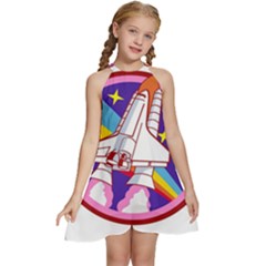 Badge-patch-pink-rainbow-rocket Kids  Halter Collar Waist Tie Chiffon Dress by Wav3s