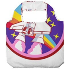 Badge-patch-pink-rainbow-rocket Foldable Grocery Recycle Bag by Wav3s