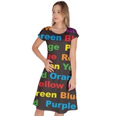 Red-yellow-blue-green-purple Classic Short Sleeve Dress by Wav3s