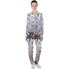 Cute Cats Seamless Pattern Casual Jacket And Pants Set