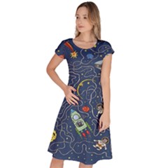 Cat-cosmos-cosmonaut-rocket Classic Short Sleeve Dress by Wav3s