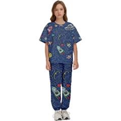 Cat-cosmos-cosmonaut-rocket Kids  Tee And Pants Sports Set by Wav3s