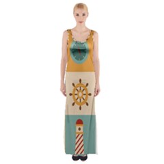 Nautical-elements-collection Thigh Split Maxi Dress by Wav3s