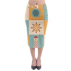 Nautical-elements-collection Midi Pencil Skirt by Wav3s