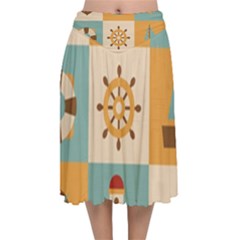 Nautical-elements-collection Velvet Flared Midi Skirt