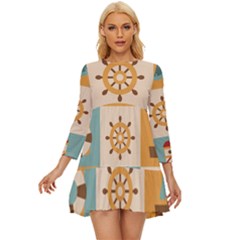 Nautical-elements-collection Long Sleeve Babydoll Dress by Wav3s