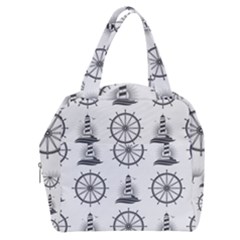 Marine-nautical-seamless-pattern-with-vintage-lighthouse-wheel Boxy Hand Bag