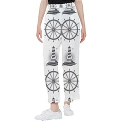 Marine-nautical-seamless-pattern-with-vintage-lighthouse-wheel Women s Pants  by Wav3s