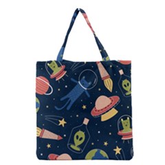 Seamless-pattern-with-funny-aliens-cat-galaxy Grocery Tote Bag by Wav3s