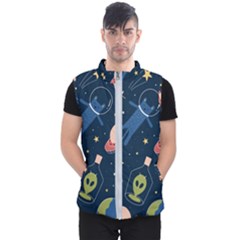 Seamless-pattern-with-funny-aliens-cat-galaxy Men s Puffer Vest by Wav3s