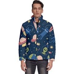 Seamless-pattern-with-funny-aliens-cat-galaxy Men s Puffer Bubble Jacket Coat by Wav3s