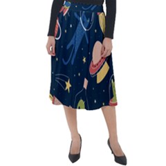 Seamless-pattern-with-funny-aliens-cat-galaxy Classic Velour Midi Skirt  by Wav3s