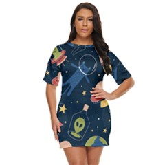 Seamless-pattern-with-funny-aliens-cat-galaxy Just Threw It On Dress by Wav3s