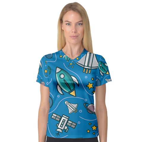 About-space-seamless-pattern V-neck Sport Mesh Tee by Wav3s