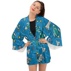 About-space-seamless-pattern Long Sleeve Kimono by Wav3s