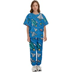 About-space-seamless-pattern Kids  Tee And Pants Sports Set by Wav3s