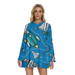 About-space-seamless-pattern Round Neck Long Sleeve Bohemian Style Chiffon Mini Dress by Wav3s