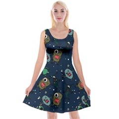 Monster-alien-pattern-seamless-background Reversible Velvet Sleeveless Dress by Wav3s