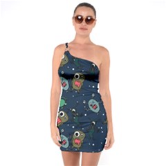 Monster-alien-pattern-seamless-background One Shoulder Ring Trim Bodycon Dress by Wav3s