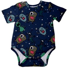 Monster-alien-pattern-seamless-background Baby Short Sleeve Bodysuit by Wav3s